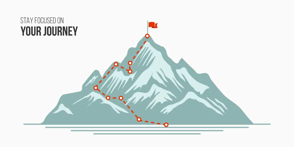 Illustration of mountain peak with red flags marking a path, representing the journey of youth counselling in Geelong