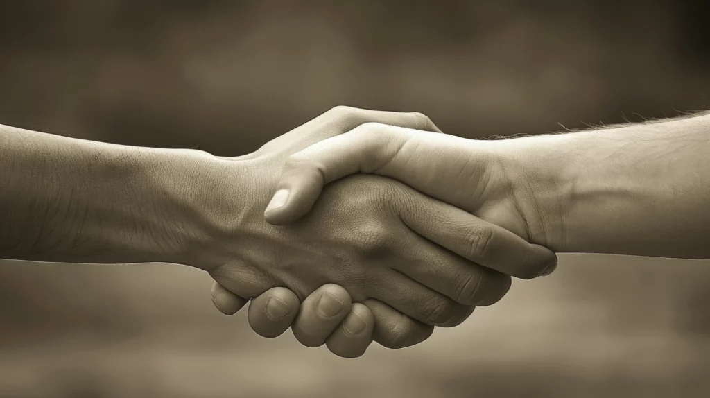 Close-up of two hands shaking, symbolising the supportive relationship between peer mentors and mentees in Geelong